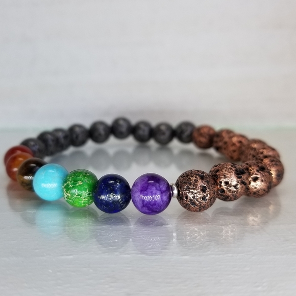 Rose & Gray Yin & Yang 7 Chakra Healing Bracelet - Picture 2 of 12